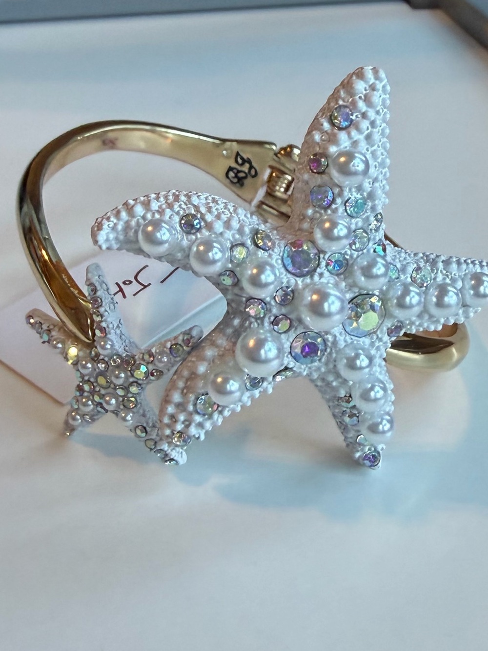 Betsey Johnson Crystal & Pearl Starfish Bracelet - Gold Tone
